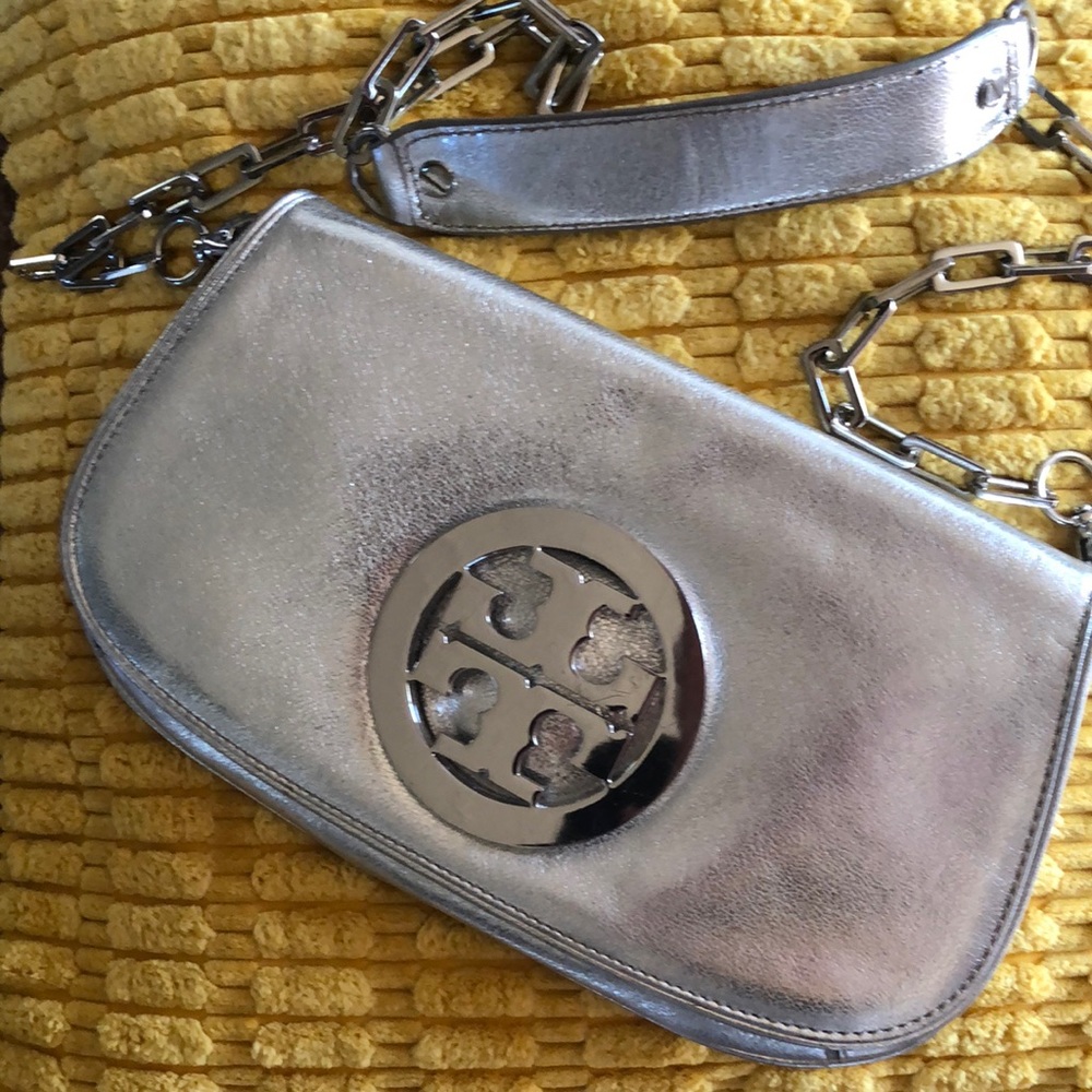 TORY BURCH silver clutch or crossbody